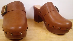 Zuecos de tacón Time and Tru para mujer de cuero sintético marrón talla 6 nuevos con etiquetas - Imagen 1 de 10