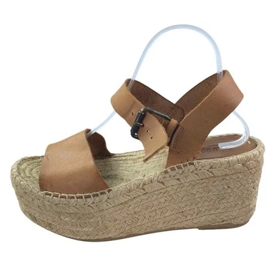 Soludos Minorca Women's Brown Leather Wedge Espadrille Platform Sandals Size 8 - Image 1 of 4