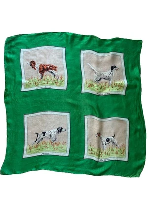 复古围巾 狩猎 狗 绿色 丝绸 指针 狐狸 Spaniel Setter — 第 1/4 张图片