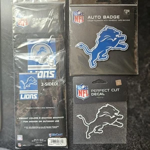 Detroit Lions Garden Flag, Decal, and Auto Badge Lot New - Picture 1 of 7