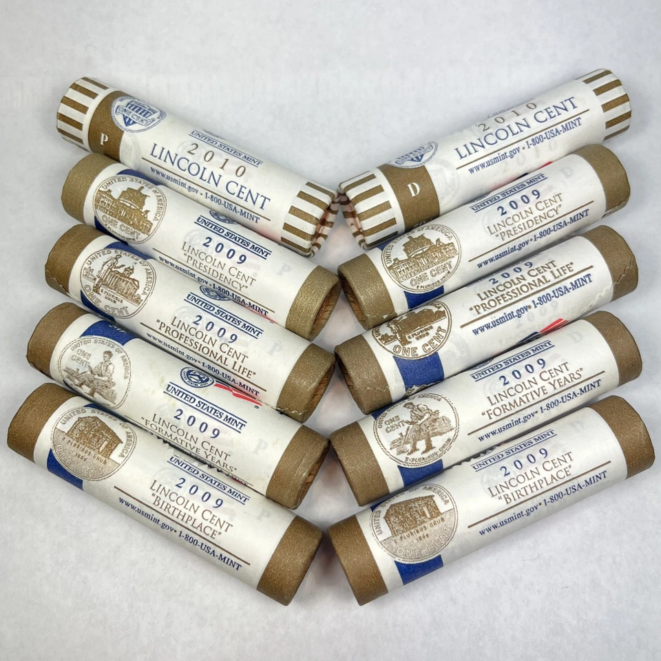 2009-10 Lincoln Cent Mint Wrapped P & D 10 Roll Set LP1 LP2 LP3 LP4 LP5 - H/T - Image 1 of 1