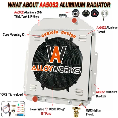 4Rows Radiator+Shroud Fan Fit 1942-1952 Ford 1 1/2 3/4 Ton Pickup F1 F2 F3 F4 V8 Foto 1 de 4