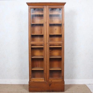 Antique Pine School Cupboard Tall Bookcase Victorian 19th Century Glazed Cabinet - Picture 1 of 11