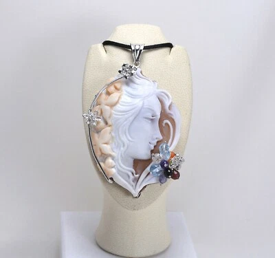 CIONDOLO IN ARGENTO 925 CON CAMMEO IN SARDONICO VOLTO E GOCCE NATURALI AGDV 0169 - Immagine 1 di 3