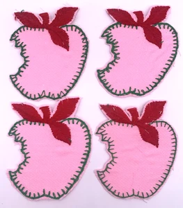 Vtg NOS Applique Bitten Apple Teacher Pink Red 2.75" x 3.25" Lot of 4 School - Picture 1 of 3