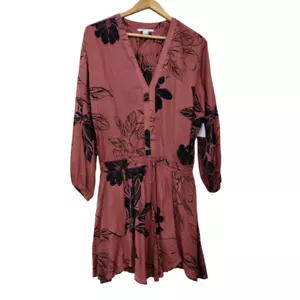 O’Neill Women's Floral Print Long Sleeve V-Neck Mini Dress Size M Brown Beachy - Picture 1 of 8