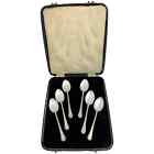 Antique boxed Art Deco sterling silver set of 6 large beaded teaspoons, Grecian