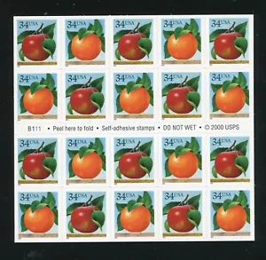 3494b Apple and Orange Booklet Pane of 20 34¢ Stamps MNH B1111 - Picture 1 of 4