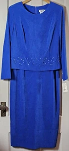 VTG Lady Dorby Dress Women 14 NWT Royal Blue Velveteen Maxi Jacket 1-Pc Career - Picture 1 of 24