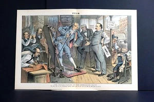 Democratic Party 1885 CLEVELAND as TAILOR JEFFERSONIAN REFORM PATTERN Puck Print - Picture 1 of 12