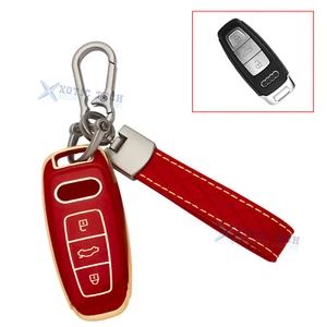 Red Full Seal Keyless Key Cover Skin w/Keychain For Audi A7 A8 E-Tron Q8 S3 S7 - Picture 1 of 11