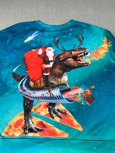 Suéter Feo Navidad Santa T-Rex Reno Pizza Esquí Para Hombres Talla L Verde Divertido Genial - Imagen 1 de 15