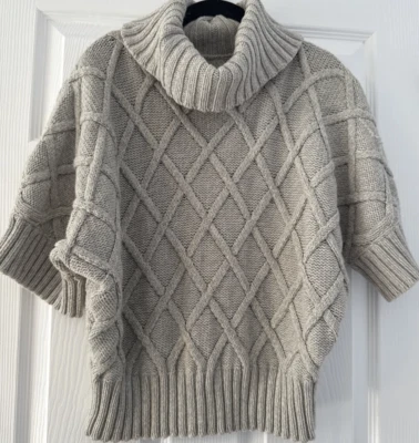 Leo & Nicole Short Sleeve Cable Knit Sweater Turtleneck Pullover Women’s Size M - Image 1 of 3