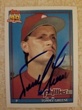 Tommy Greene 1991 Topps Auto Card  !!!   Philadelphia Phillies  !!!