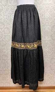 Vintage Black Maxi Skirt With Gold Embro Phenoix Alfred Shaheen Size 9/10 - Picture 1 of 10