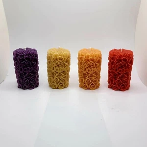Set of 4 California Beeswax Rose Pillar Candles, Cotton Wick, Hand Poured - Picture 1 of 7