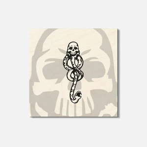 Harry Potter Cartoon Dark Mark Snake 4'' X 4'' Square Wooden Coaster - Picture 1 of 3