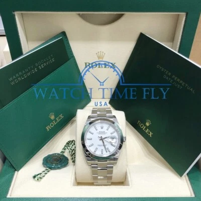 Rolex 126300 Datejust 41 mm blanco índice Oyster pulsera acero inoxidable bisel liso Foto 1 de 4