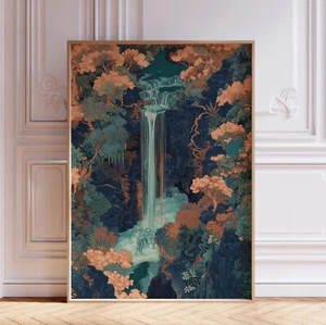 Japanese Waterfall Japandi Wall Art Print - Picture 1 of 5