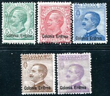 ITALIENISCHE KOLONIEN ERITREA 1908 33-37 * sehr schön normal zentriert(C4754