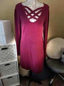 No Boundaries Stretch Large 11/13 Burgundy Fleece Bodycon Dress - Picture 1 of 4