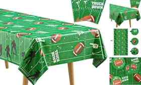  3 Pack Football Tablecloths Plastic, 108 x 54 Inch Super Bowl Green
