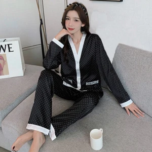 Womens Ladies Silk Satin Pajamas PJS Pyjama Sleepwear Nightwear Long Sleeve Sets - Picture 1 of 74