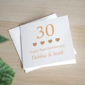 Tarjeta de aniversario de boda personalizada hecha a mano tarjeta de aniversario de perlas - Imagen 1 de 3