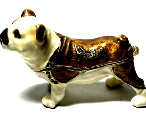 BULLDOGGE SCHMUCKKÄSTCHEN MIT SCHMUCK AUFKLAPPBAR EMAILLIERT MIT KRISTALLEN - GEBRAUCHT - UNIKAT - Bild 1 von 7