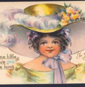 NISTER.. VALENTINE'S DAY,LOVELY GIRL WEARS HUGE,FEATHERED HAT MARCELLUS,POSTCARD - Picture 1 of 3