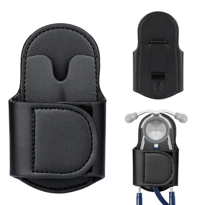 Premium Black Leather Stethoscope Holder Hip Clip Compatible - Image 1 of 4