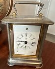 SILVER COLORED CASE CARRIAGE CLOCK WITH ALARM RUNNING SOLD AS FOUND