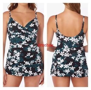 NWT Swim Solutions Tummy Control Cami One Piece Swimsuit Swimdress SZ L Swimwear - Picture 1 of 4