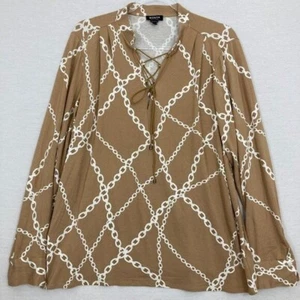 Worth New York Brown Chain Print Lace Up Soft Stretch Long Sleeve Top Large - Picture 1 of 11