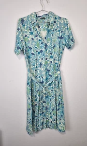 PATRA floral print belted aline dress size S shirt button up 100% silk - Picture 1 of 8
