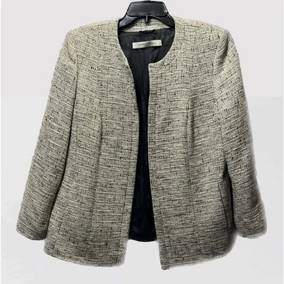 Marina Rinaldi Tweed Silk Blend Grey Cream Blazer Jacket Size 21 - Image 1 of 4