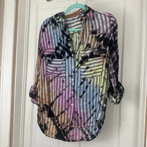 The Nu camicia vintage a righe top bottoni davanti manica lunga donna taglia S arcobaleno - Foto 1 di 8