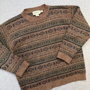 Suéter De Colección Eddie Bauer Para Hombres Mediano Marrón Isla Justa Geométrico Lana Mármol Crew - Imagen 1 de 6