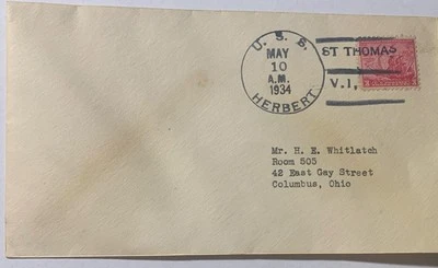 US Virgin Islands USS Navy Ship Herbert Postal History Cover - Image 1 of 2