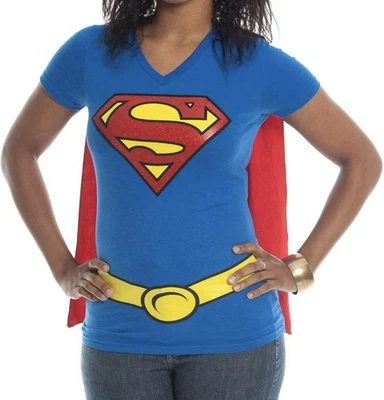 DC Comics Supergirl Glitter Logo Juniors Costume Cosplay Cape T-Shirt - Superman - Image 1 of 2
