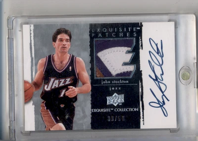 2009-10 UPPER DECK EXQUISITE COLLECTION BASKETBALL JOHN STOCKTON PATCH AUTO /50 - Image 1 of 2