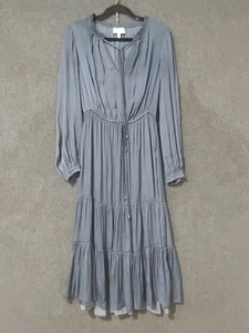 Witchery Size 8 Grey Blue Dress Long Sleeve Tiered Skirt Elastic Waist - Picture 1 of 10