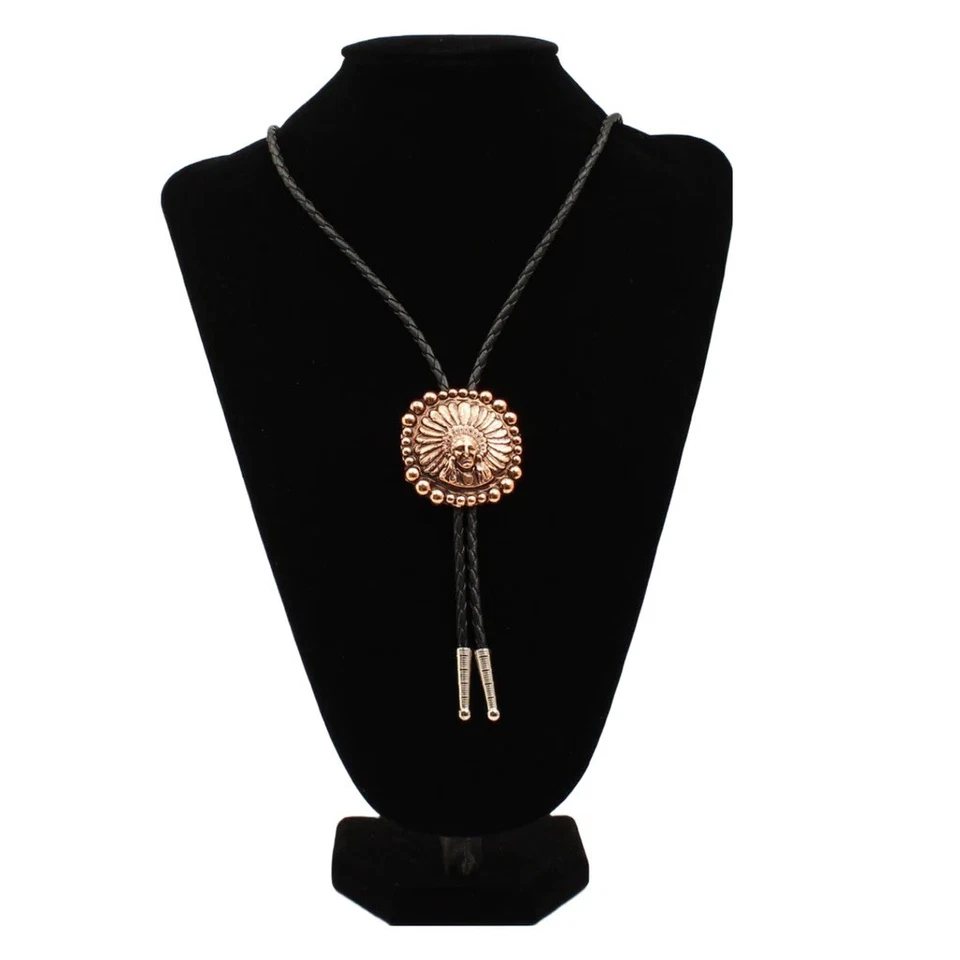 Silver Strike Copper Chief with Border Black Bolo Tie Foto 1 de 1