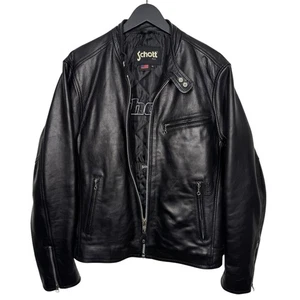Schott NYC USA Biker Leather Jacket XL 42 Cowhide Black Cafe Racer 141 LC940D - Picture 1 of 22