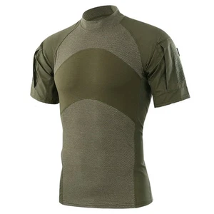 Tactical Shirt Short Sleeve Combat Shirt Top Hunting Round Collar Camo Hunting - Picture 1 of 26