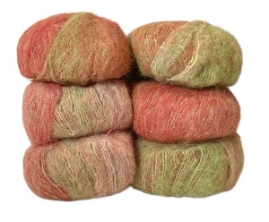 6-Mohair Yarn Balls Red & Green Watermelon Color Gradient 70 Grams Each - Picture 1 of 2