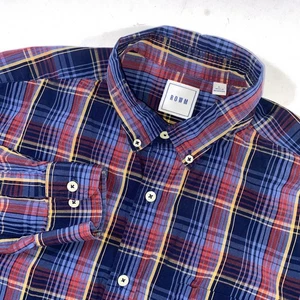 ROWM Herren Kariertes Hemd mit Knopfleiste Langarm Freizeit Blau Rot Gelb - Bild 1 von 6