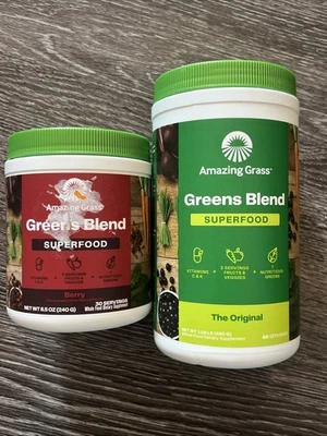 Amazing Grass Greens Blend 1,06 lb 60 porciones y bayas 8,5 OZ 30 porciones BB 2026 Foto 1 de 4