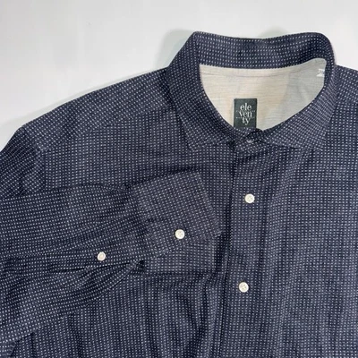 Camisa masculina Eleventy 44 17,5 botões azul marinho geométrica 24x31” vestido faroeste - Imagem 1 de 4
