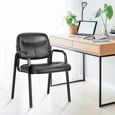 PU Leather Guest Reception Black Waiting Room Chair with Fixed Padded Armrest - Image 1 of 4